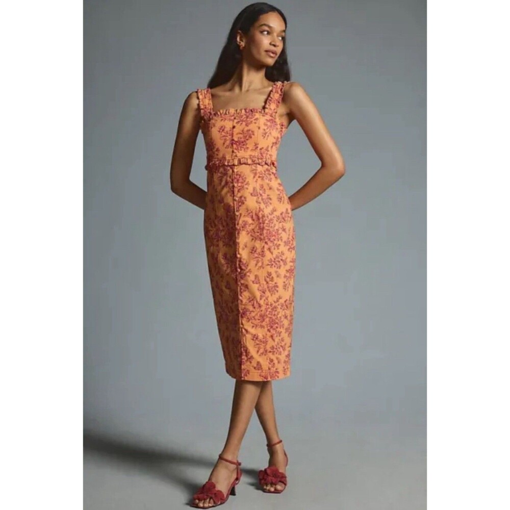 Anthropologie Dress Midi Women Linden Slim Orange Preppy Retro Size 3X Plus NWT